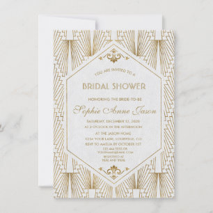 Great Gatsby Art Deco Gold White Bridal Shower Invitation