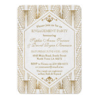 Great Gatsby Art Deco Gold White Engagement Party Card