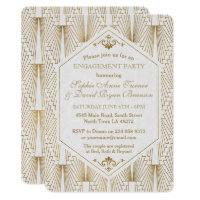 Great Gatsby Art Deco Gold White Engagement Party Invitation