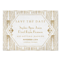 Great Gatsby Art Deco Gold White Save The Date Card