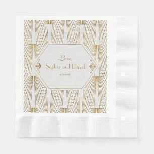 Great Gatsby Art Deco Gold White Wedding Paper Napkins