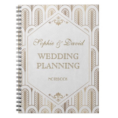 Great Gatsby Art Deco Gold White Wedding Planner Notebook