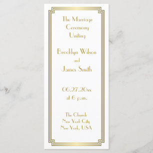 Great Gatsby Art Deco Gold White Wedding Programs