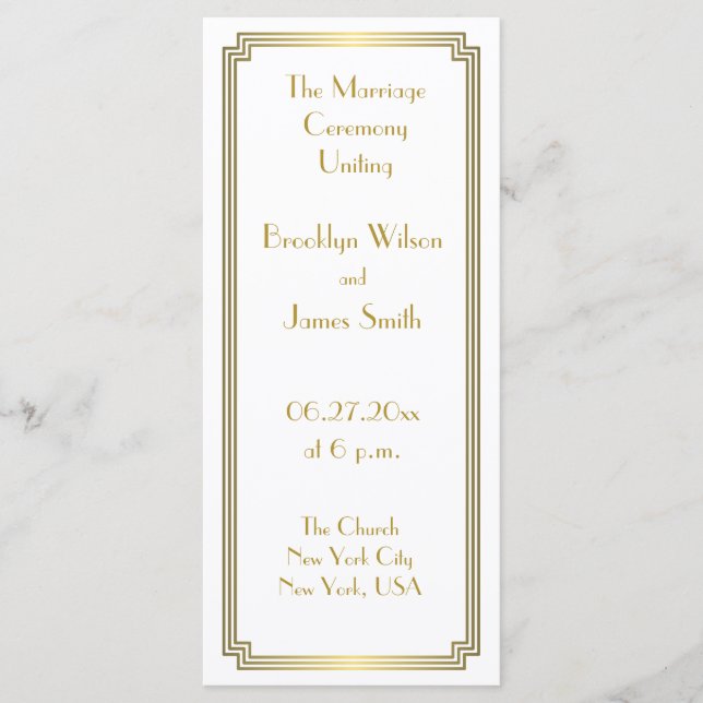Great Gatsby Art Deco Gold White Wedding Programs (Front)