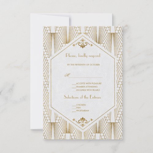 Great Gatsby Art Deco Gold White Wedding RSVP