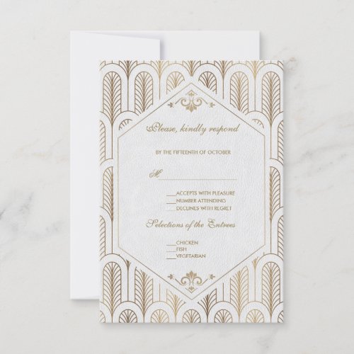 Great Gatsby Art Deco Gold White Wedding RSVP