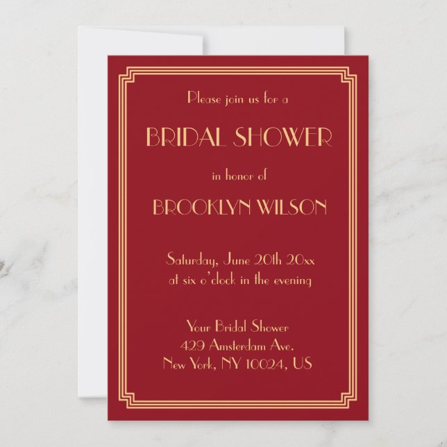 Great Gatsby Art Deco Red Bridal Shower Invitation (Front)