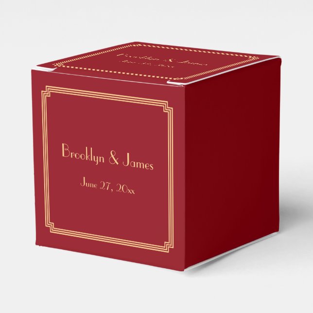Great Gatsby Art Deco Red Wedding Favor Boxes (Front Side)