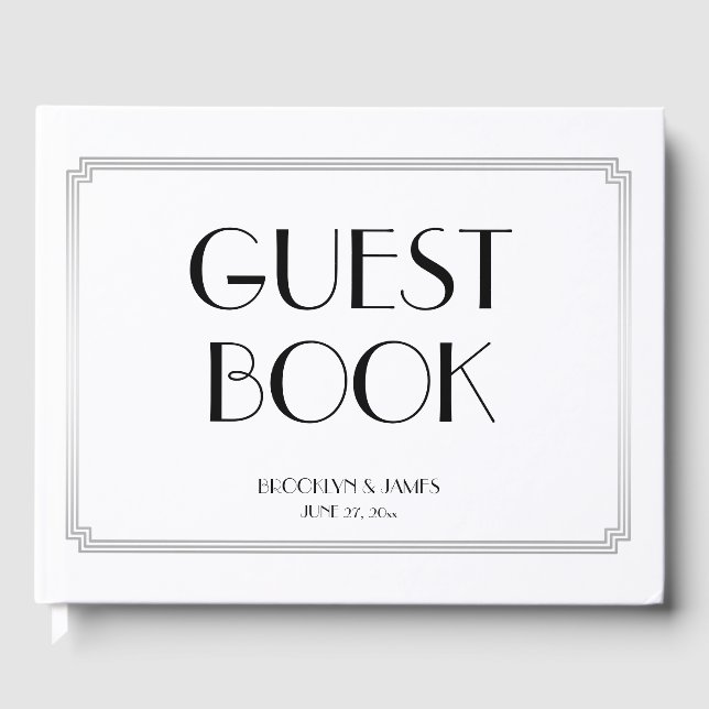 Great Gatsby Art Deco Silver Wedding Guest Book (Front)