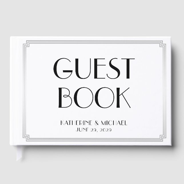 Great Gatsby Art Deco Silver Wedding Guest Book (Front)