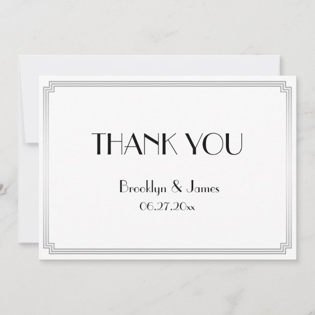 Great Gatsby Art Deco Silver Wedding Thank You (Front)