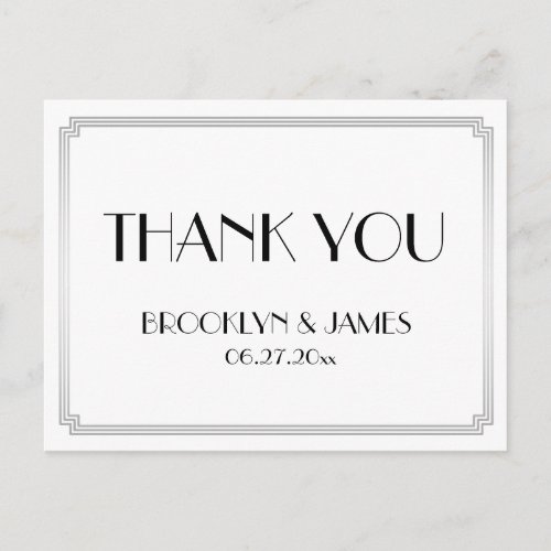 Great Gatsby Art Deco Silver Wedding Thank You Postcard