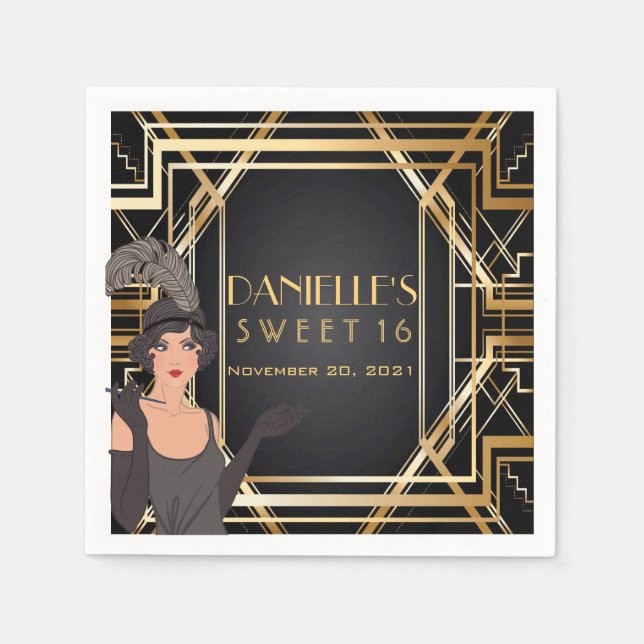 Great Gatsby Art Deco Sweet 16 Personalized Napkin (Front)