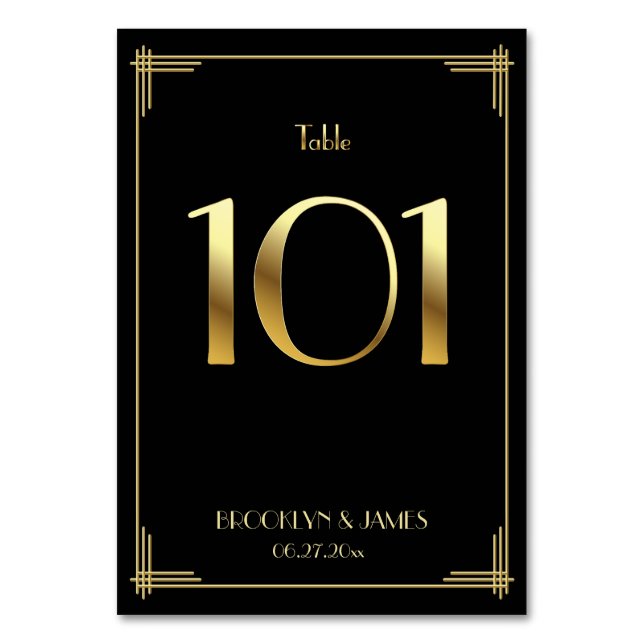 Great Gatsby Art Deco Table Number 101 Gold Black (Front)