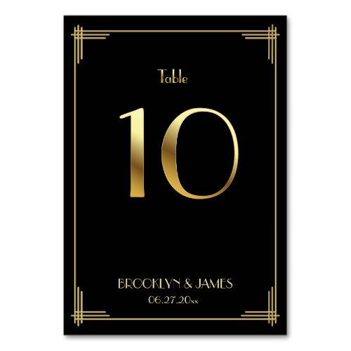 Great Gatsby Art Deco Table Number 10 Gold Black