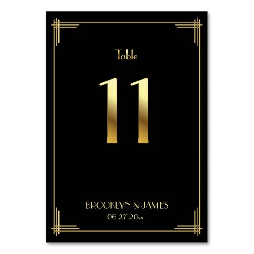 Great Gatsby Art Deco Table Number 11 Gold Black
