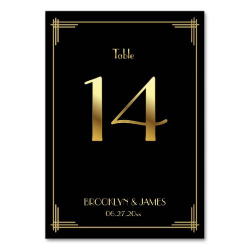 Great Gatsby Art Deco Table Number 14 Gold Black