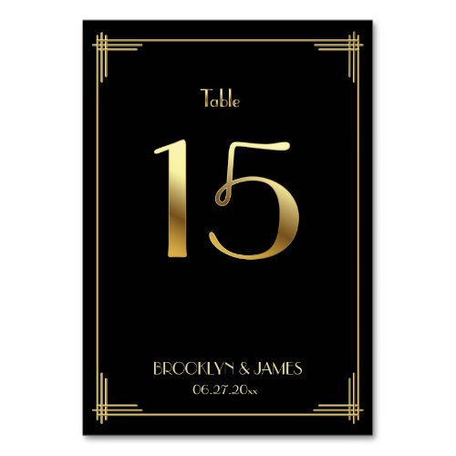 Great Gatsby Art Deco Table Number 15 Gold Black