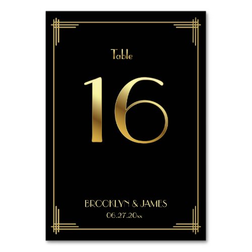 Great Gatsby Art Deco Table Number 16 Gold Black