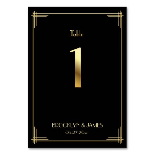 Great Gatsby Art Deco Table Number 1 Gold Black