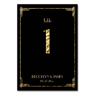 Great Gatsby Art Deco Table Number 1 Gold Foil