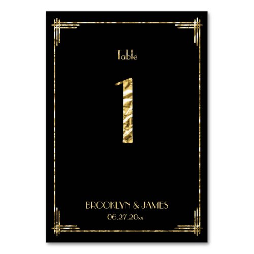 Great Gatsby Art Deco Table Number 1 Gold Foil