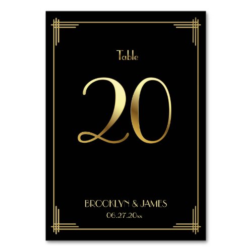 Great Gatsby Art Deco Table Number 20 Gold