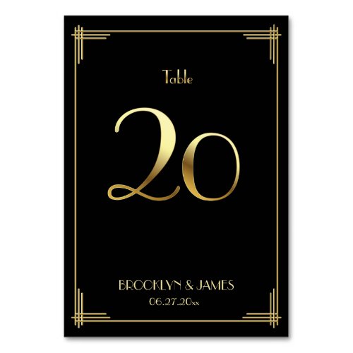 Great Gatsby Art Deco Table Number 20 Golden