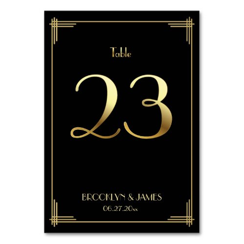 Great Gatsby Art Deco Table Number 23 Gold Black