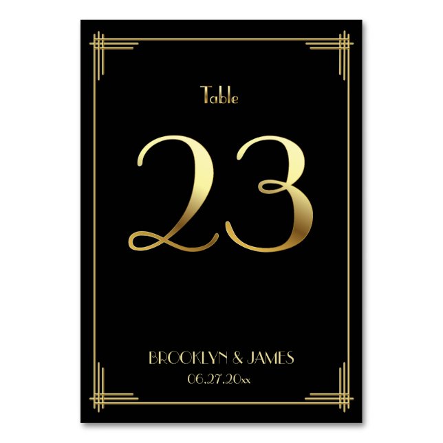 Great Gatsby Art Deco Table Number 23 Gold Black (Front)