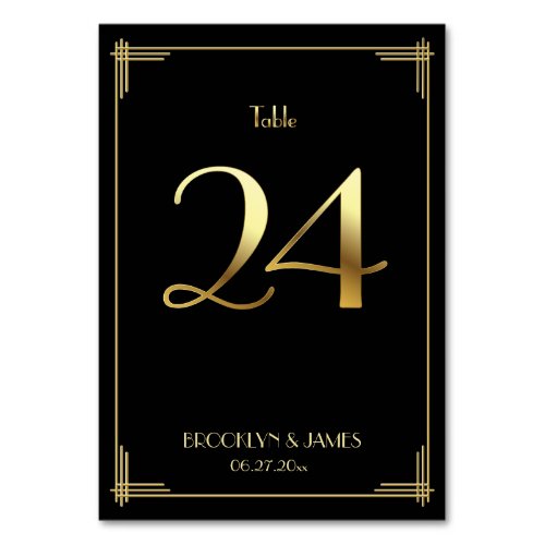 Great Gatsby Art Deco Table Number 24 Gold Black