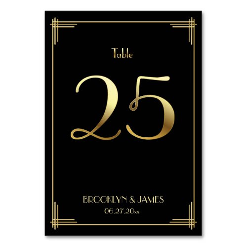 Great Gatsby Art Deco Table Number 25 Gold Black