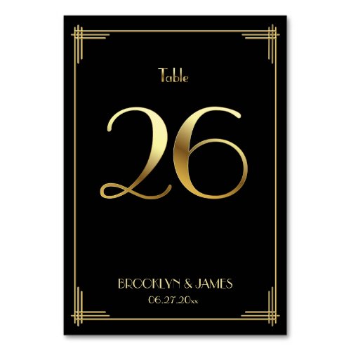 Great Gatsby Art Deco Table Number 26 Gold Black