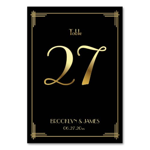 Great Gatsby Art Deco Table Number 27 Gold Black