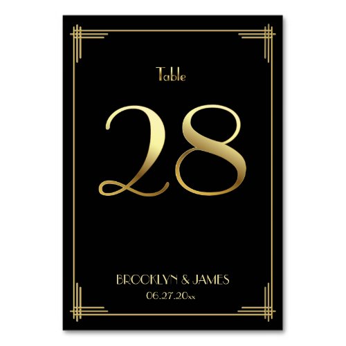 Great Gatsby Art Deco Table Number 28 Gold Black
