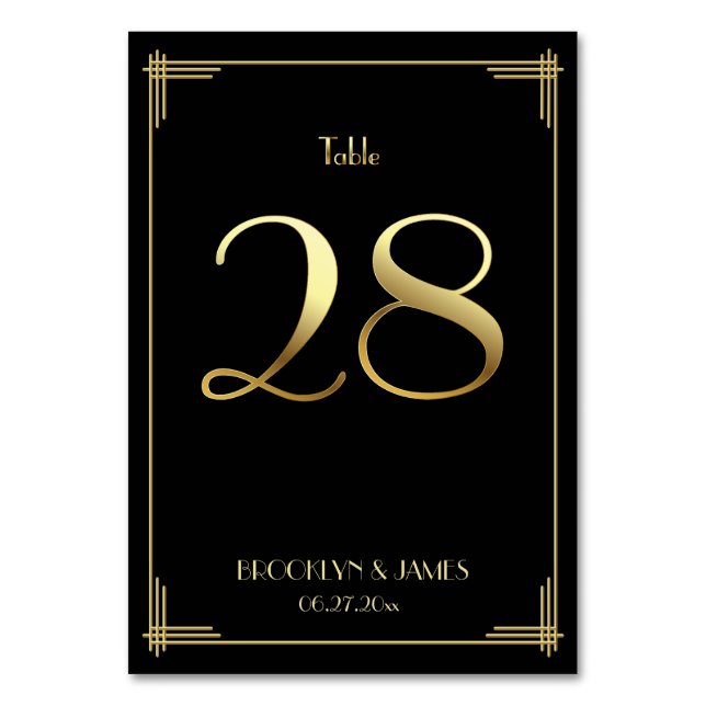 Great Gatsby Art Deco Table Number 28 Gold Black (Front)