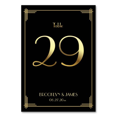 Great Gatsby Art Deco Table Number 29 Gold Black