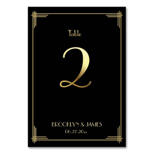 Great Gatsby Art Deco Table Number 2 Gold Black