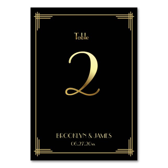 Great Gatsby Art Deco Table Number 2 Gold Black (Front)