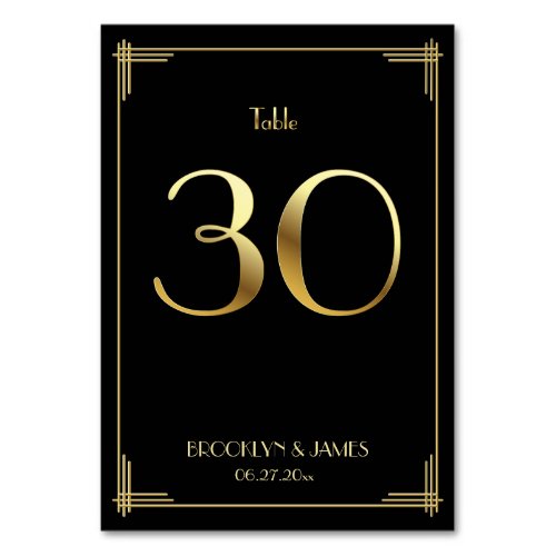 Great Gatsby Art Deco Table Number 30 Gold Black