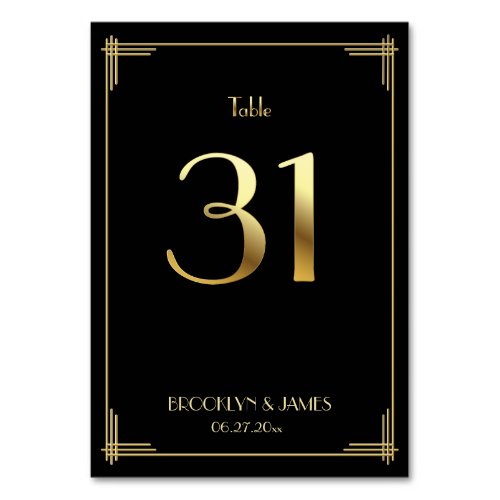 Great Gatsby Art Deco Table Number 31 Gold Black