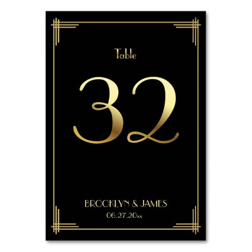 Great Gatsby Art Deco Table Number 32 Gold Black