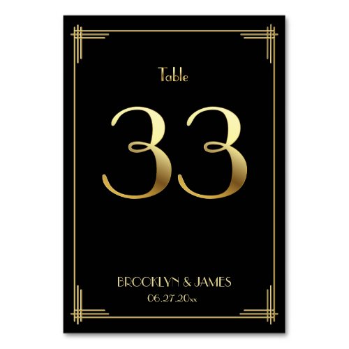 Great Gatsby Art Deco Table Number 33 Gold Black