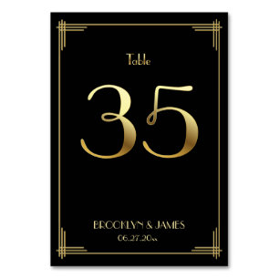 Great Gatsby Art Deco Table Number 35 Gold Black