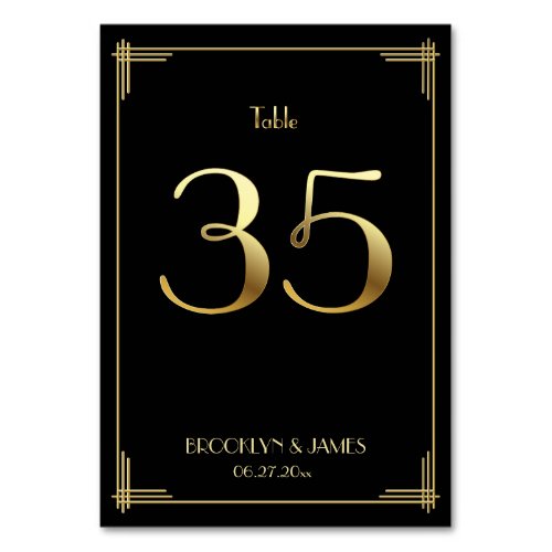 Great Gatsby Art Deco Table Number 35 Gold Black