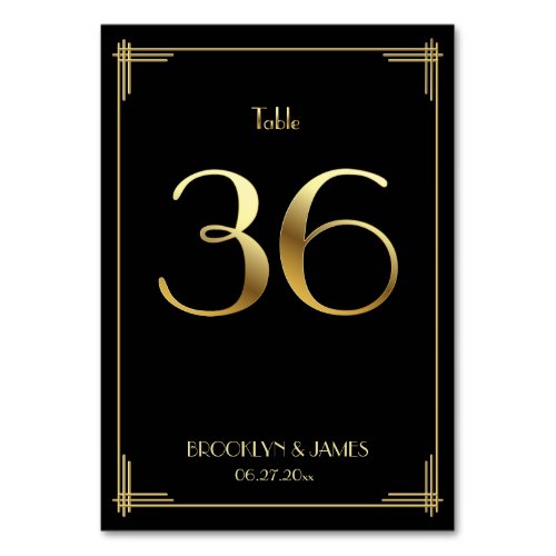 Great Gatsby Art Deco Table Number 36 Gold Black