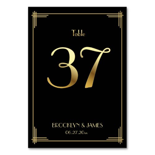 Great Gatsby Art Deco Table Number 37 Gold Black