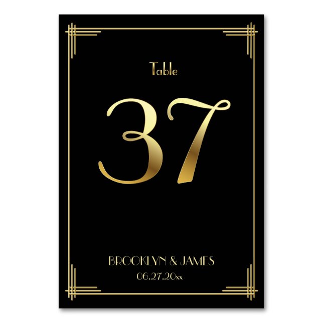Great Gatsby Art Deco Table Number 37 Gold Black (Front)