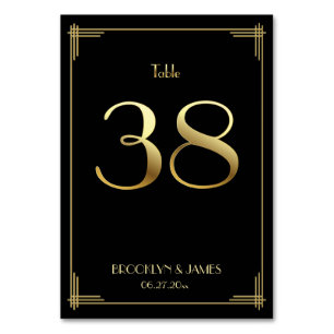 Great Gatsby Art Deco Table Number 38 Gold Black
