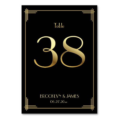 Great Gatsby Art Deco Table Number 38 Gold Black